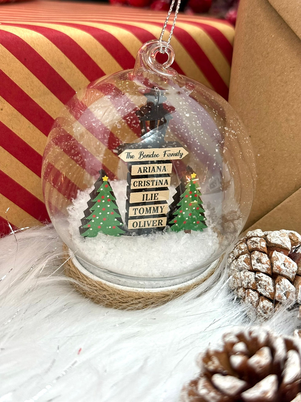 Thumbnail: Personalised Family Pole Glass Dome Bauble, Custom Hanging Christmas Decoration