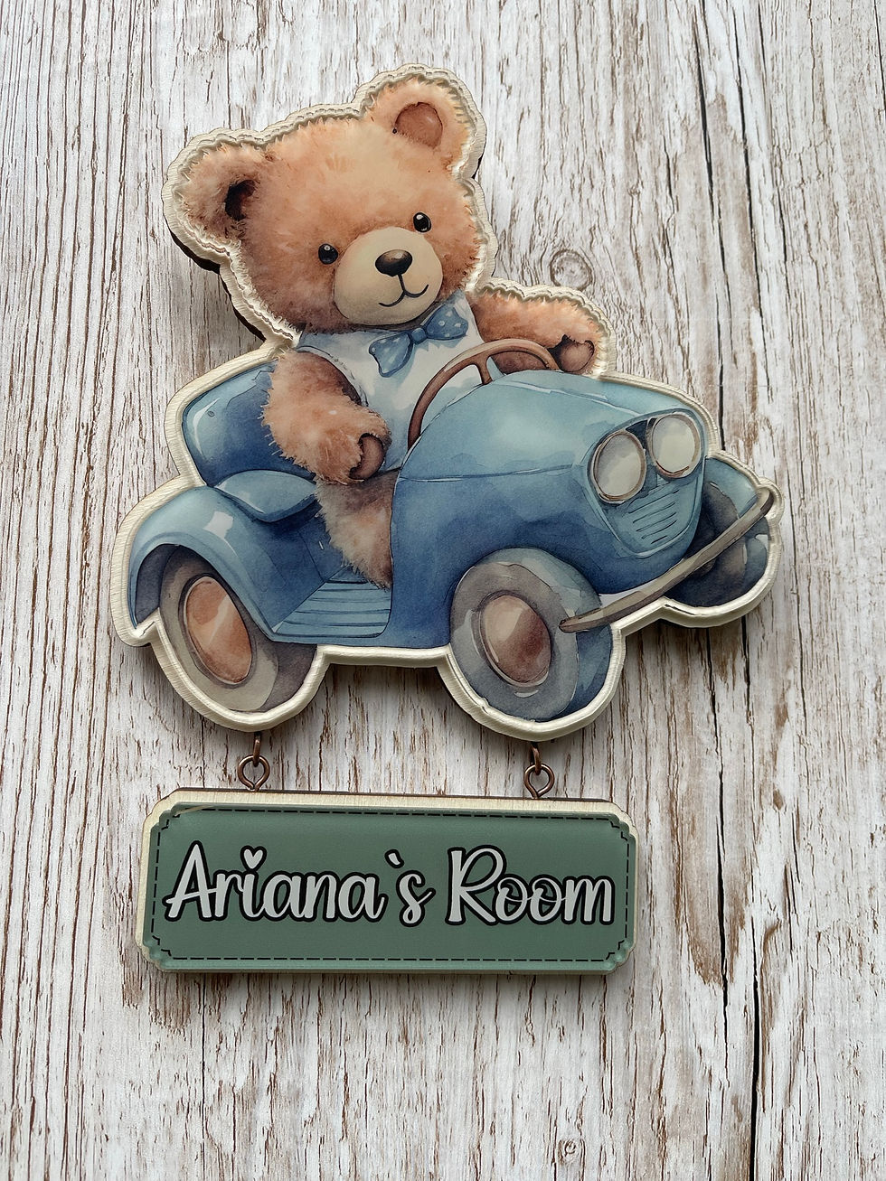 Thumbnail: Wall Hanging Ornament with Teddy Bear and Personalised Name | Adorable Sign