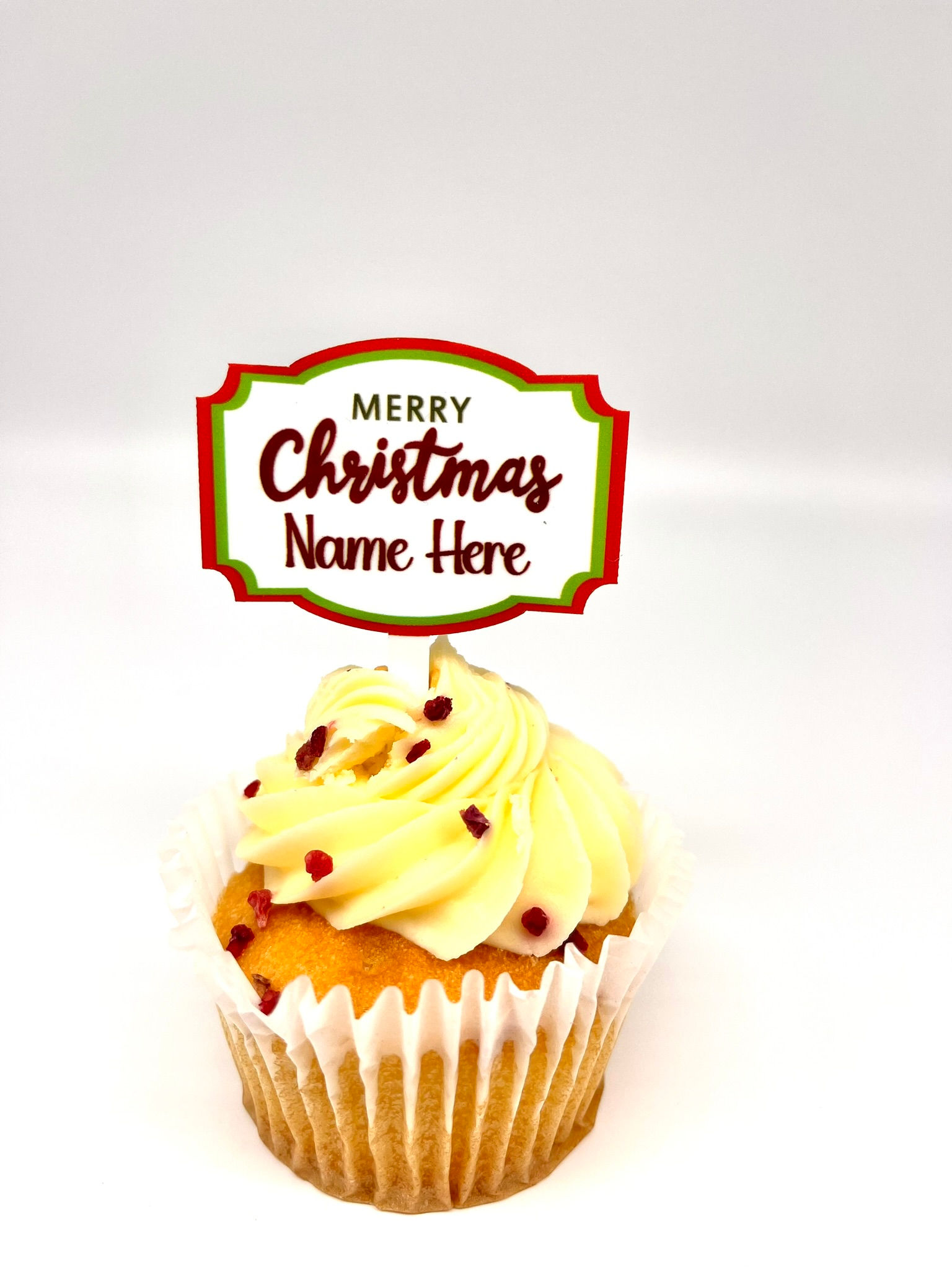 Merry Christmas cupcake topper frosted | Personalised cupcake topper