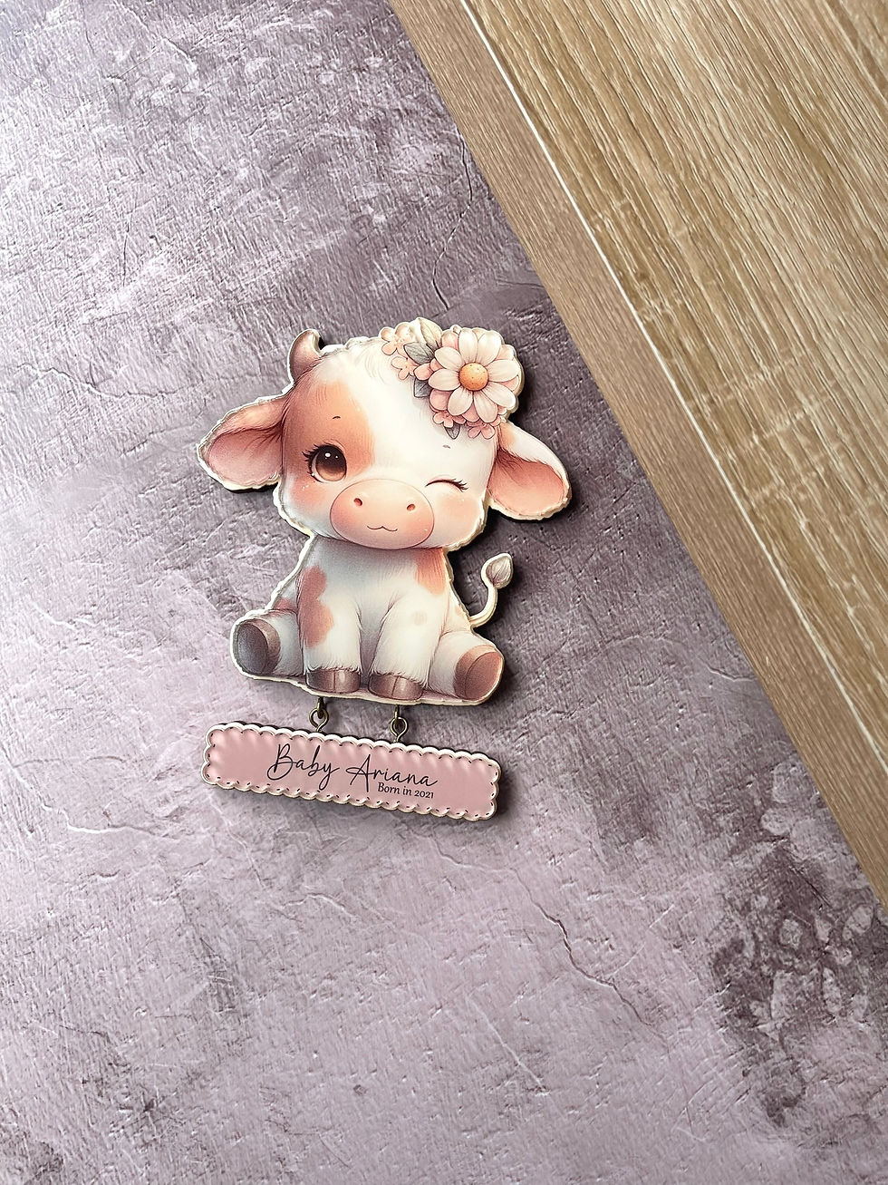Thumbnail: Cute Cow with name wall plaque, nursery wall decor, Cute Cow Animal, Children's
