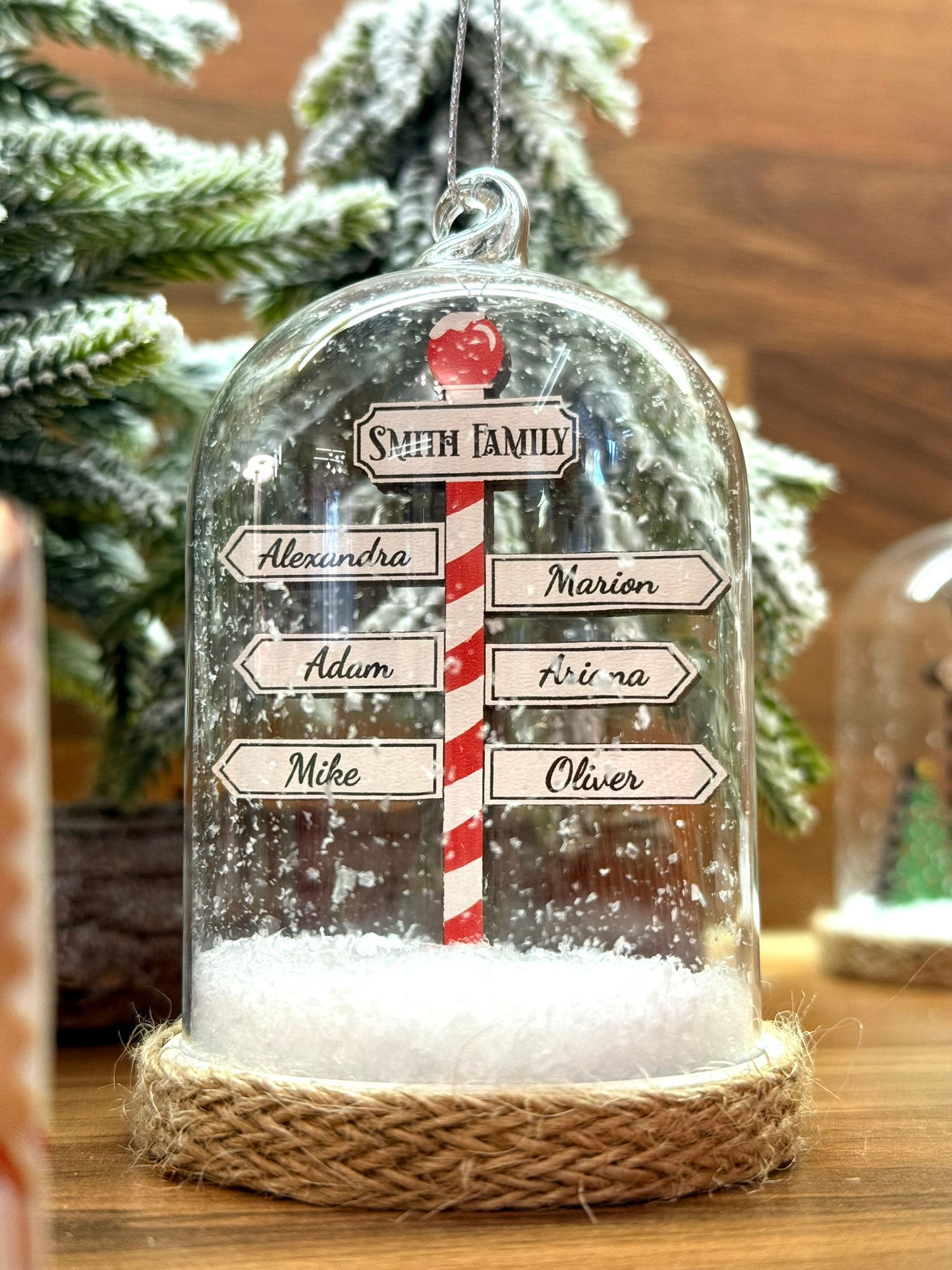 Personalised Family Pole Glass Dome Bauble, Custom Hanging Christmas Tree