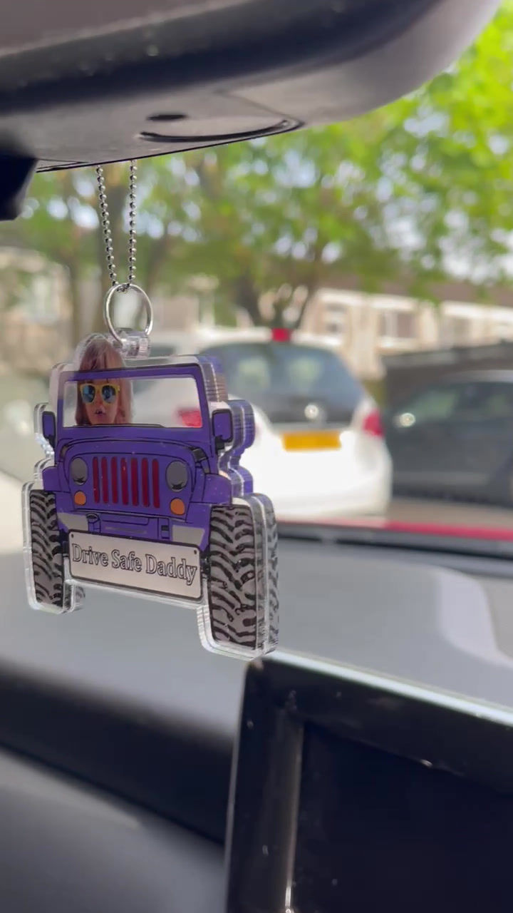 Thumbnail: Personalised Car Charm Jeep Shape – Custom Double-Sided Photo and Text