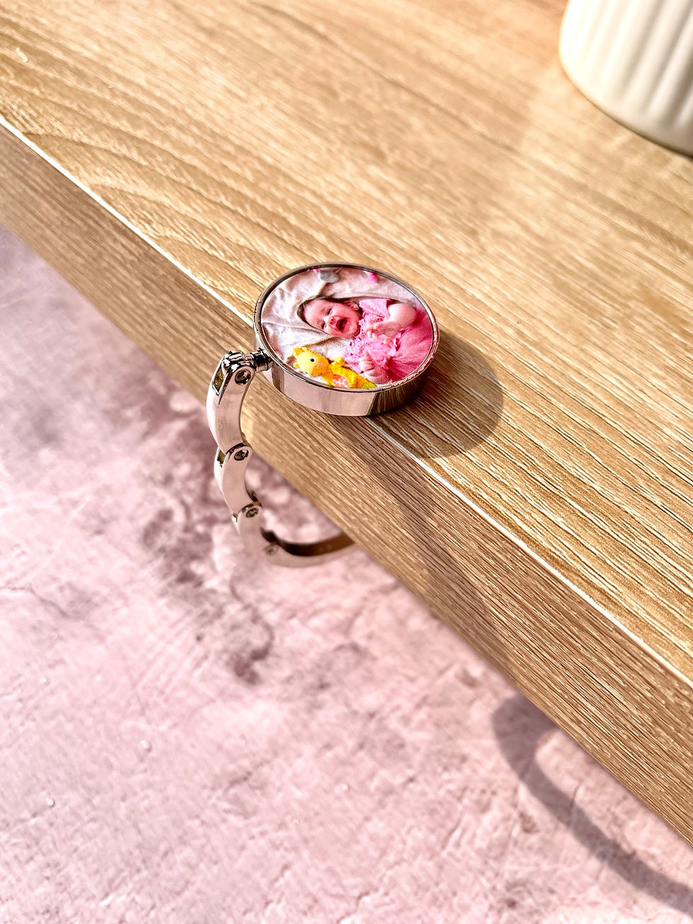 Thumbnail: Personalised round foldable bag Hook, hand bag holder, personalised