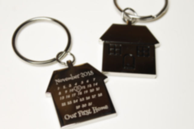 Personalised metal keyring house shape "Our first home" Christmas gift
