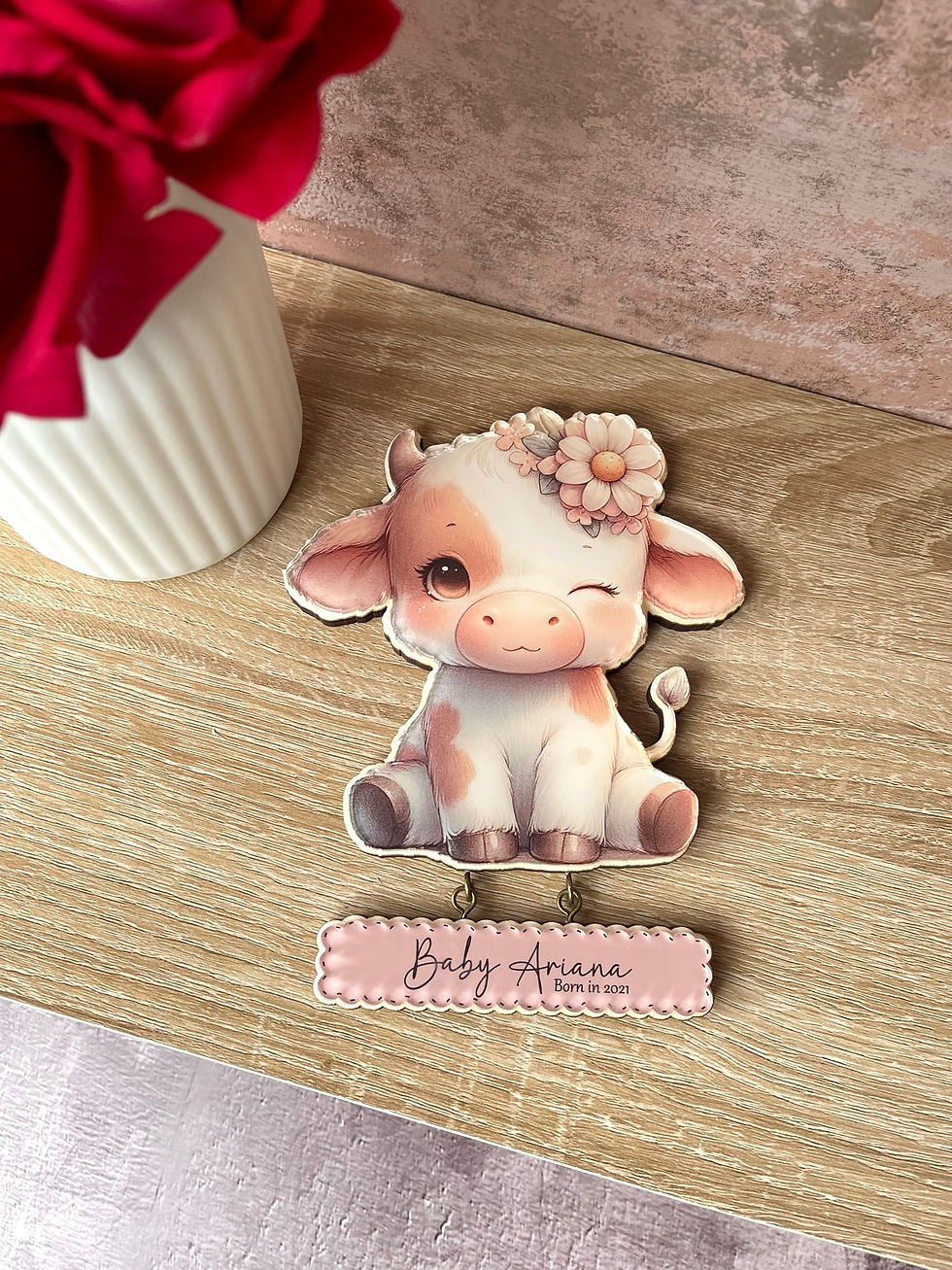 Thumbnail: Cute Cow with name wall plaque, nursery wall decor, Cute Cow Animal, Children's