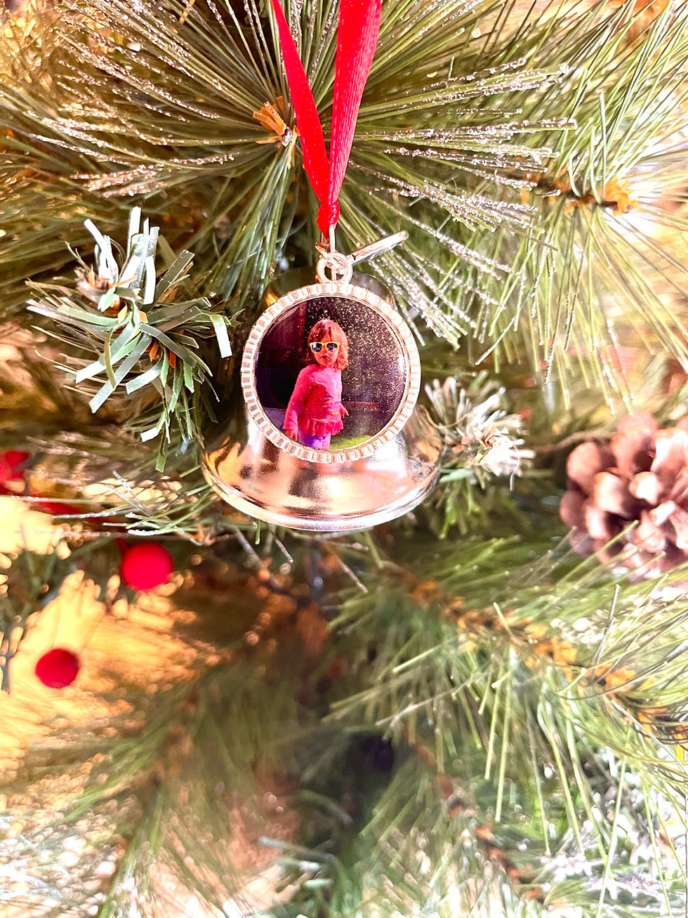 Thumbnail: Personalised hanging bell Christmas tree decorations with photo