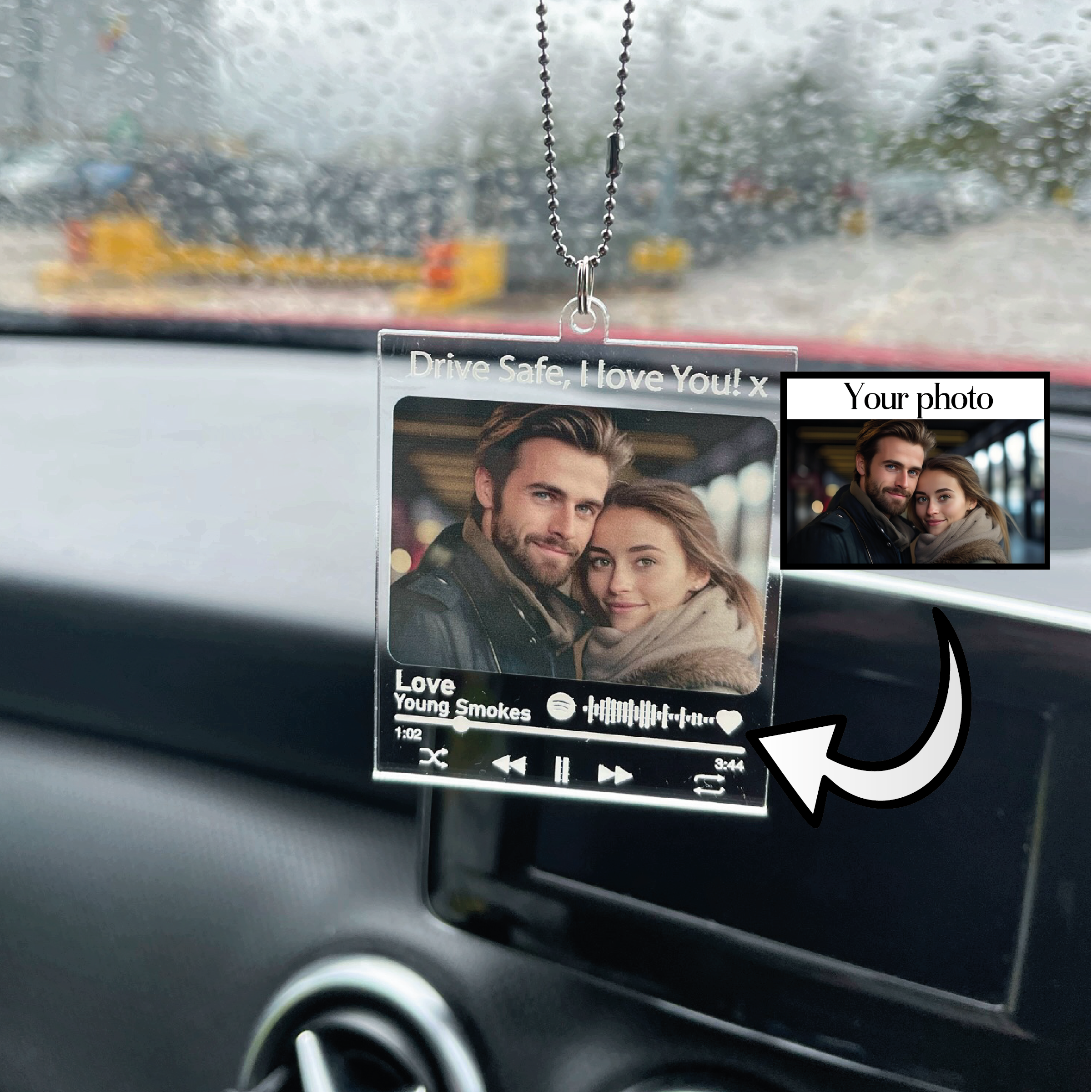 Custom Photo and song Car hanging Ornament, Personalised Photo Car charm