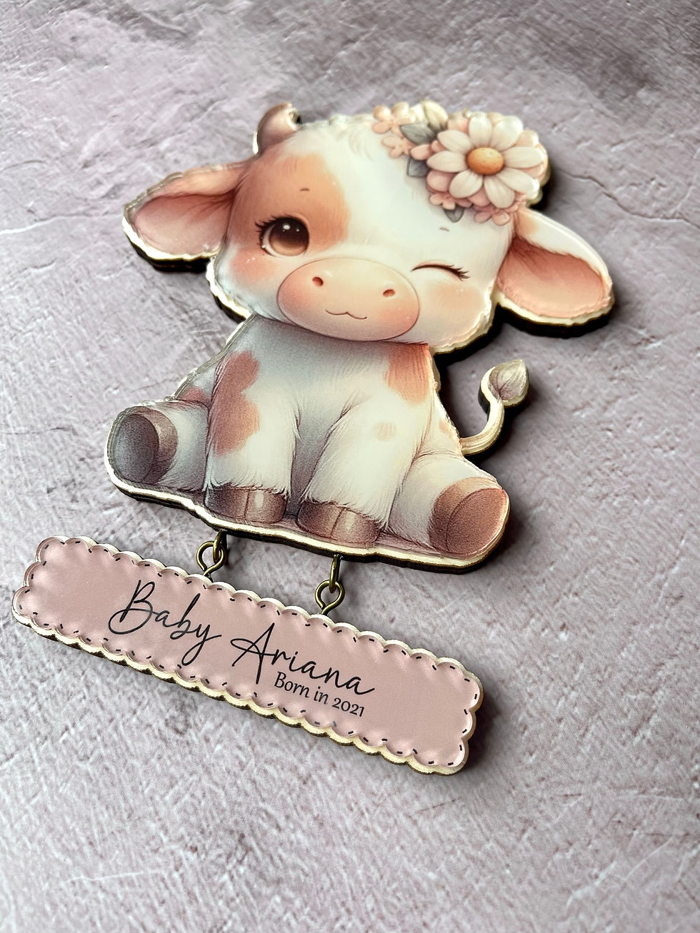 Thumbnail: Cute Cow with name wall plaque, nursery wall decor, Cute Cow Animal, Children's