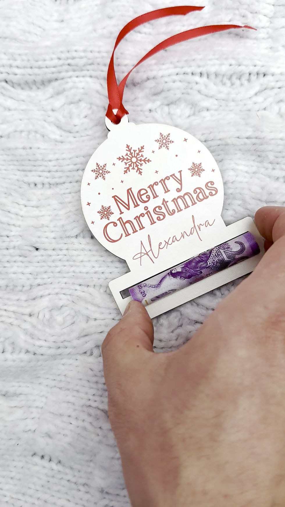 Thumbnail: Personalised White Bauble Money Holder Christmas Ornament | X Max Ornament