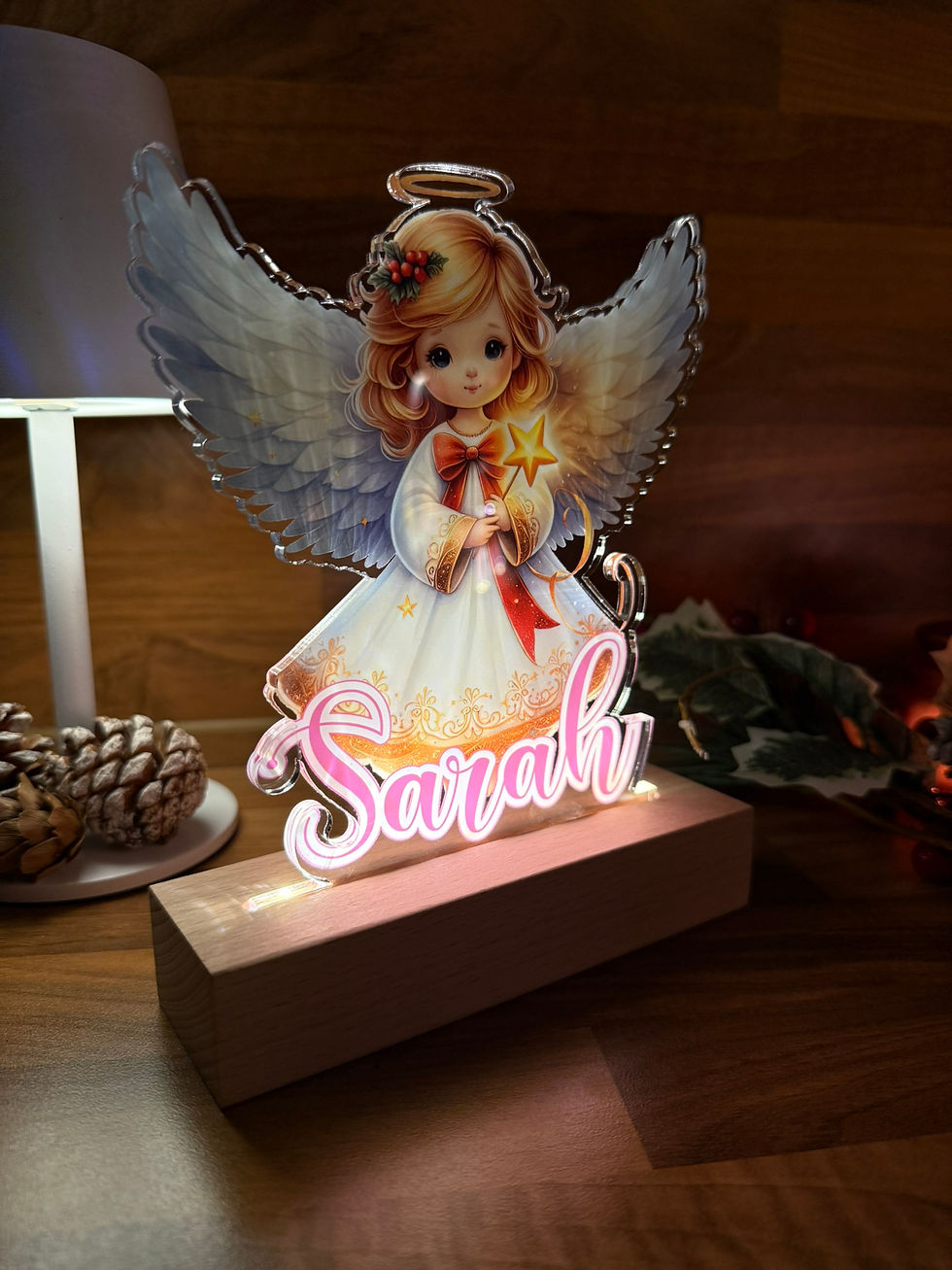 Thumbnail: Personalised Night Light, Led Lamp Battery operated with Angel design and Name