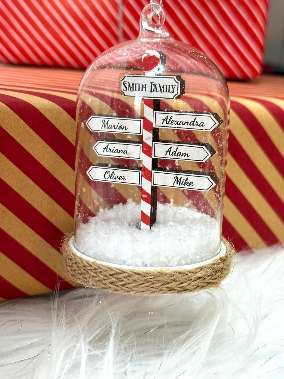 Thumbnail: Personalised Family Pole Glass Dome Bauble, Custom Hanging Christmas Tree
