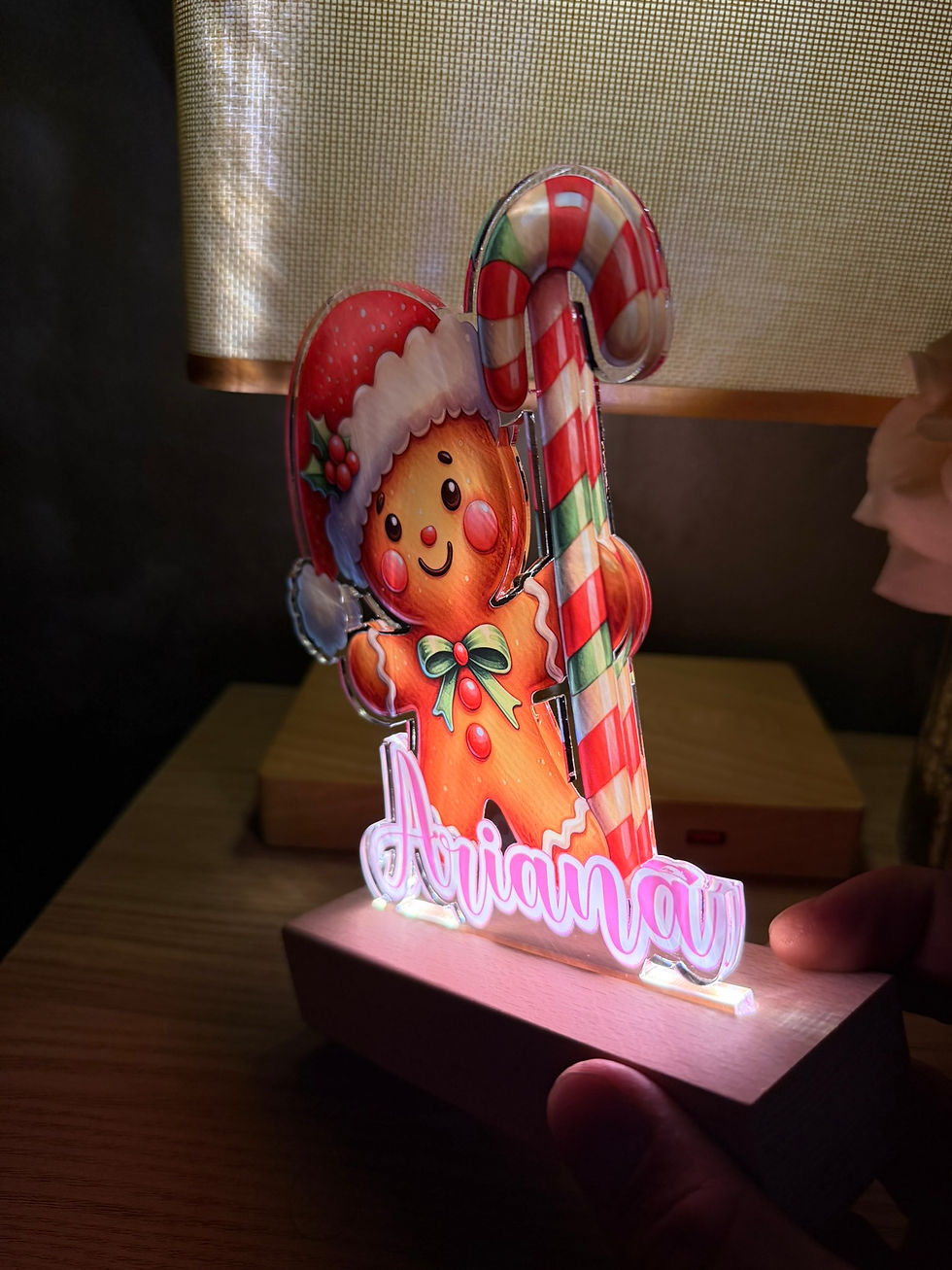 Thumbnail: Gingerbread led lamp, Personalised Night Light, Battery operated with custom nam