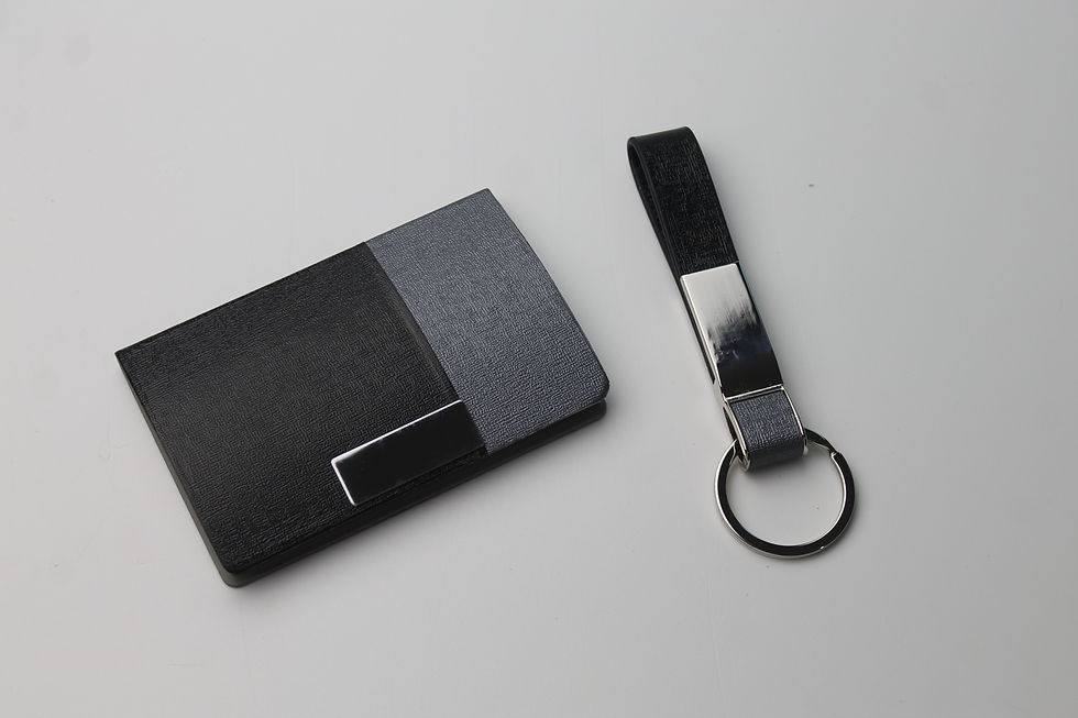 Thumbnail: Gift set Personalised Keyring and Business card holder faux leather office gifts