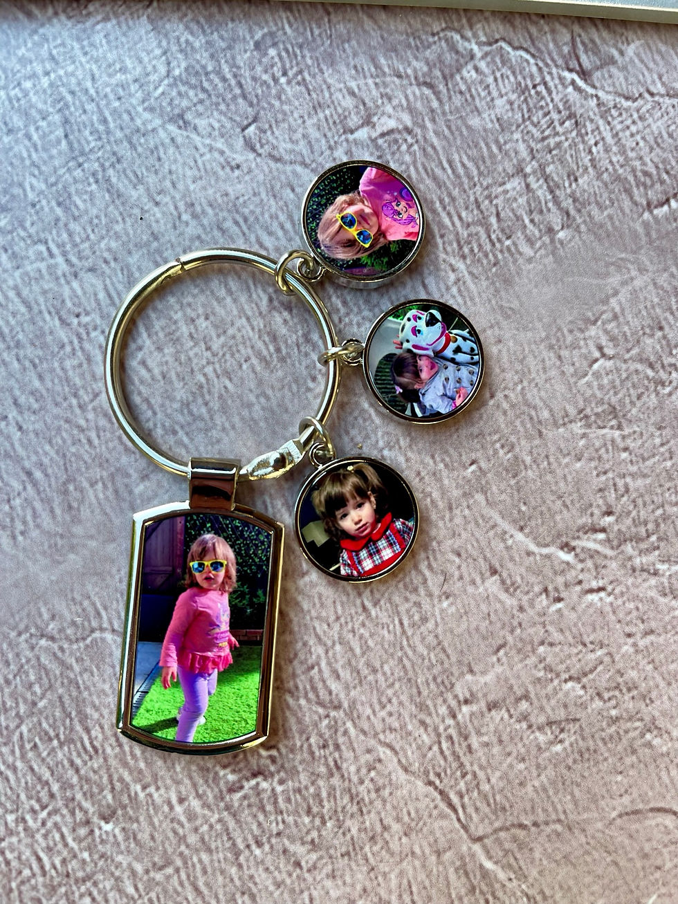 Thumbnail: Photo Keychain with round Charms, gift for her, Memory Keyring, engraved gift, p