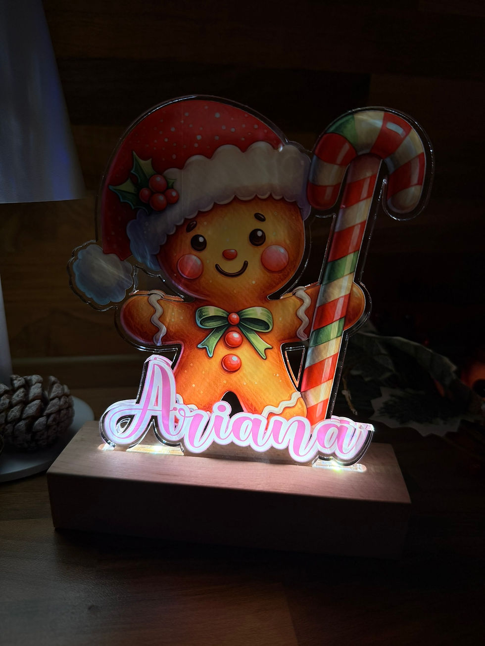 Thumbnail: Gingerbread led lamp, Personalised Night Light, Battery operated with custom nam