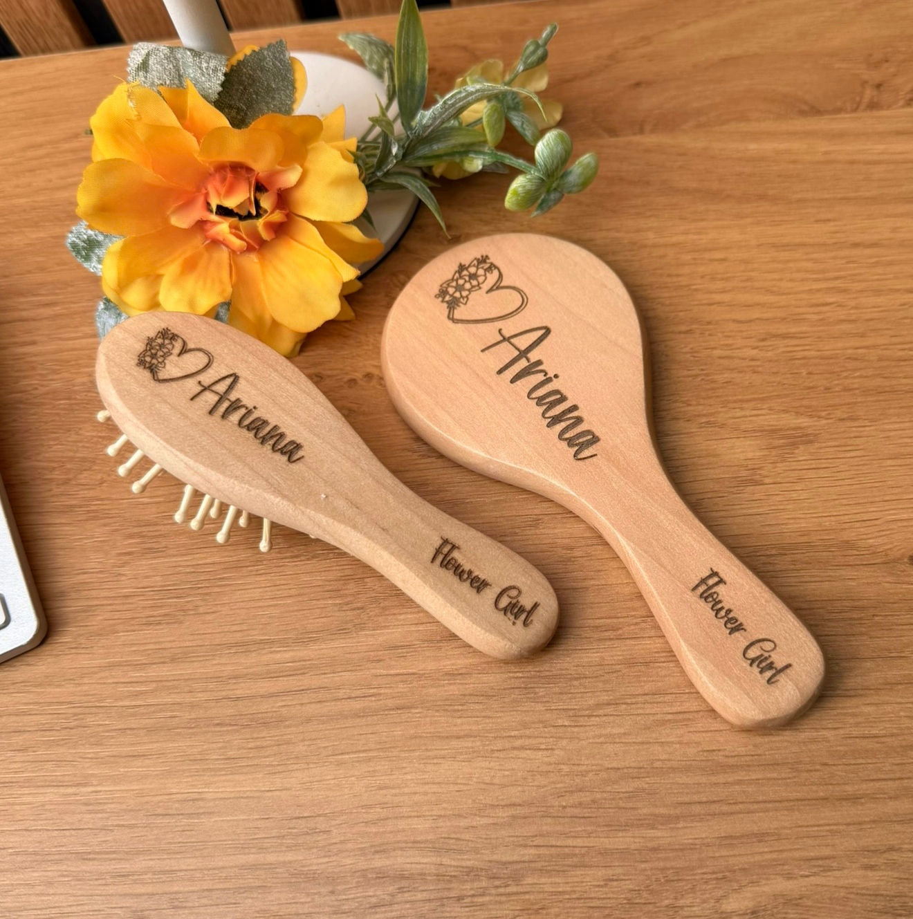 Personalised Mirror and Brush Set, Engraved Wooden Gift Set, Wedding Gift