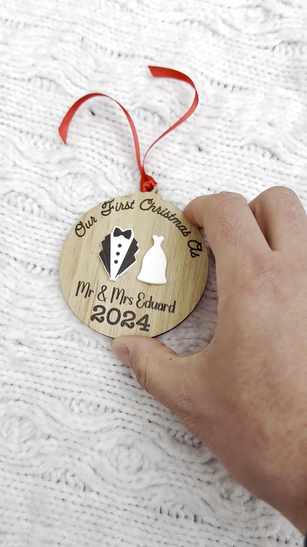 Thumbnail: Personalised Newlywed Christmas Bauble |"Our First Christmas as Mr and Mrs" 3D