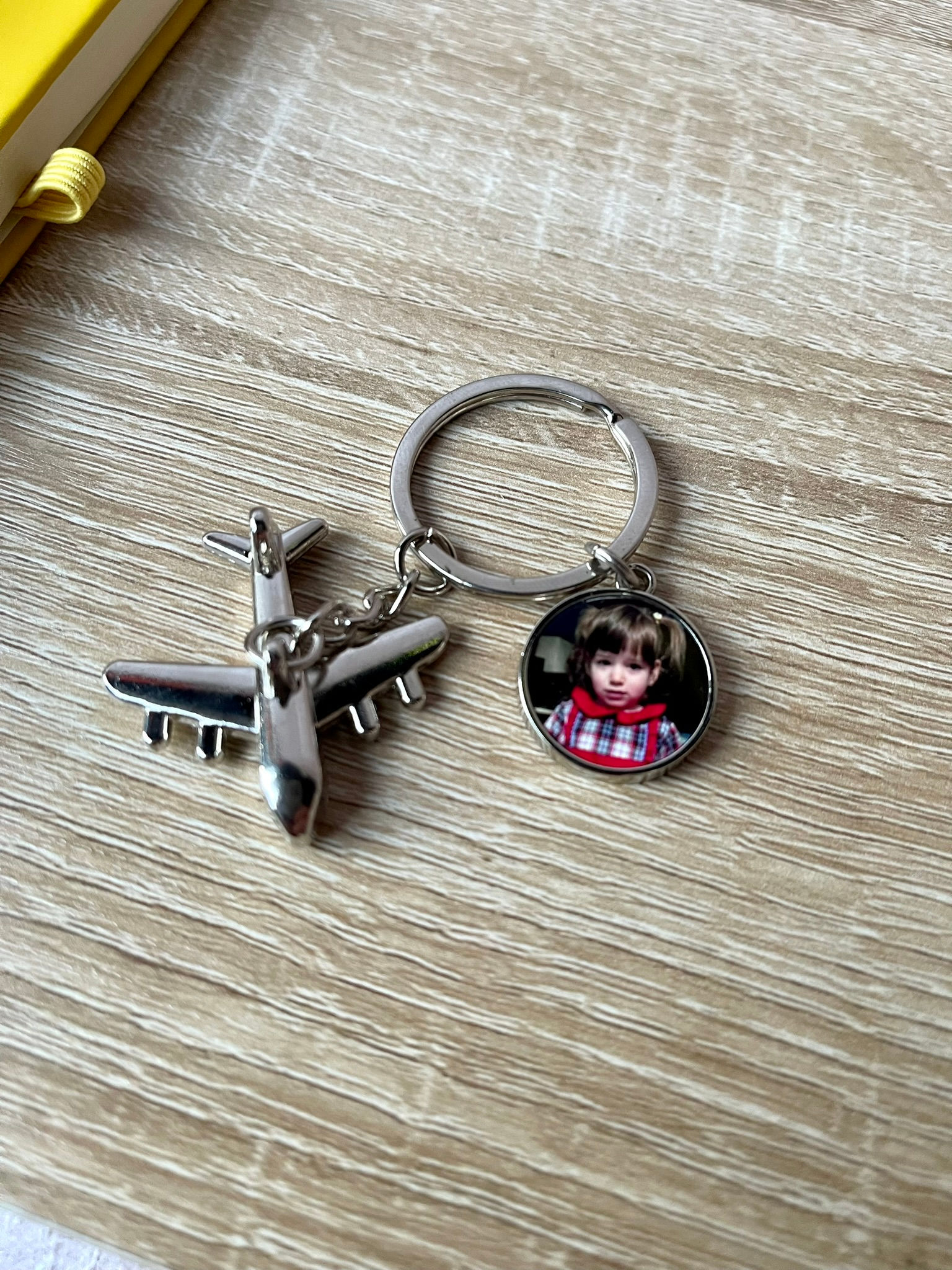 Personalised Engraved Plane metal keyring with any photo charm, xmas gift
