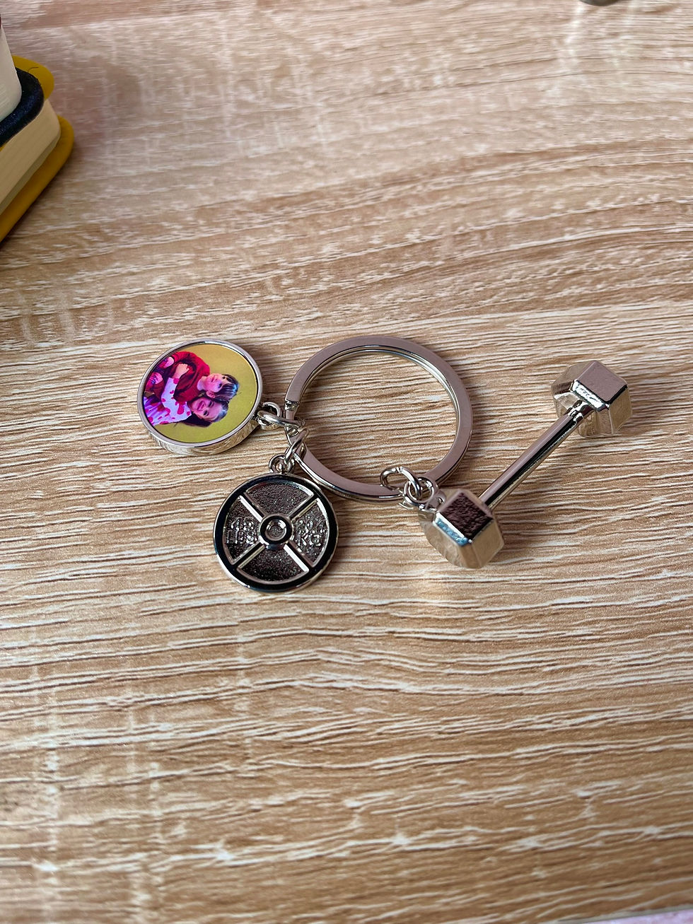 Thumbnail: Custom photo Metal Dumbbells and Barbell Keyring with any photo, Gym gift