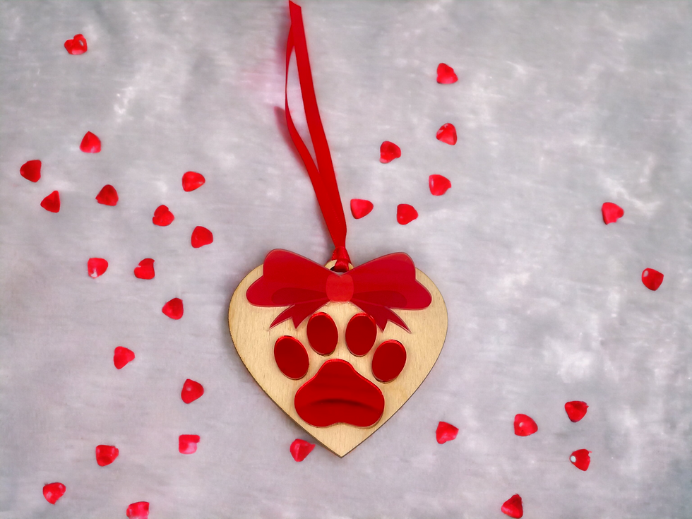 Thumbnail: Heart shape with paw christmas tree ornament with name