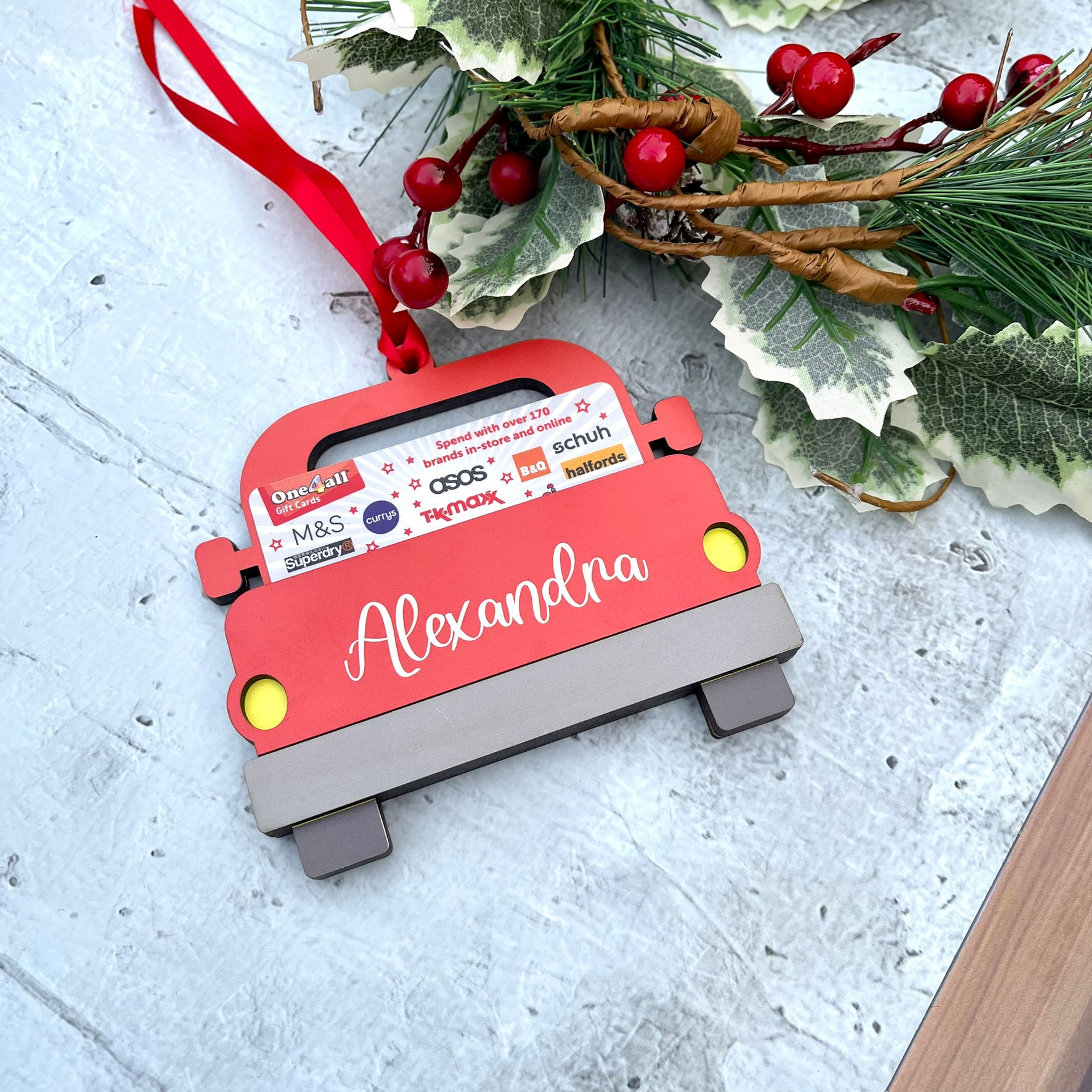 Gift Card Holder with Merry Christmas Message & Name | Christmas Ornament