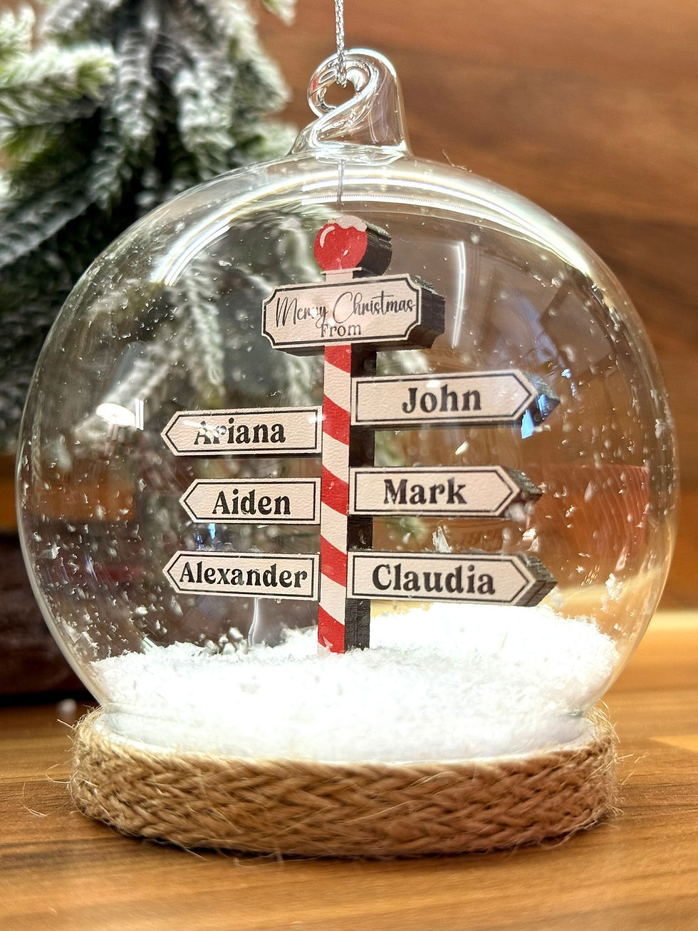 Thumbnail: Personalised Glass Dome Bauble, Custom Hanging Christmas Tree Decoration & Snow