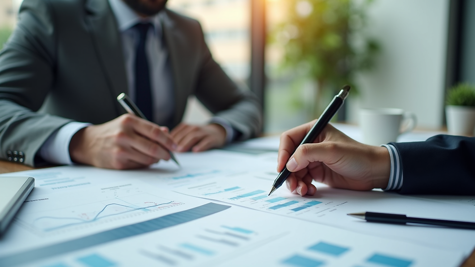 Close-up view of a business consultant reviewing financial reports with a client in Fort Lauderdale
