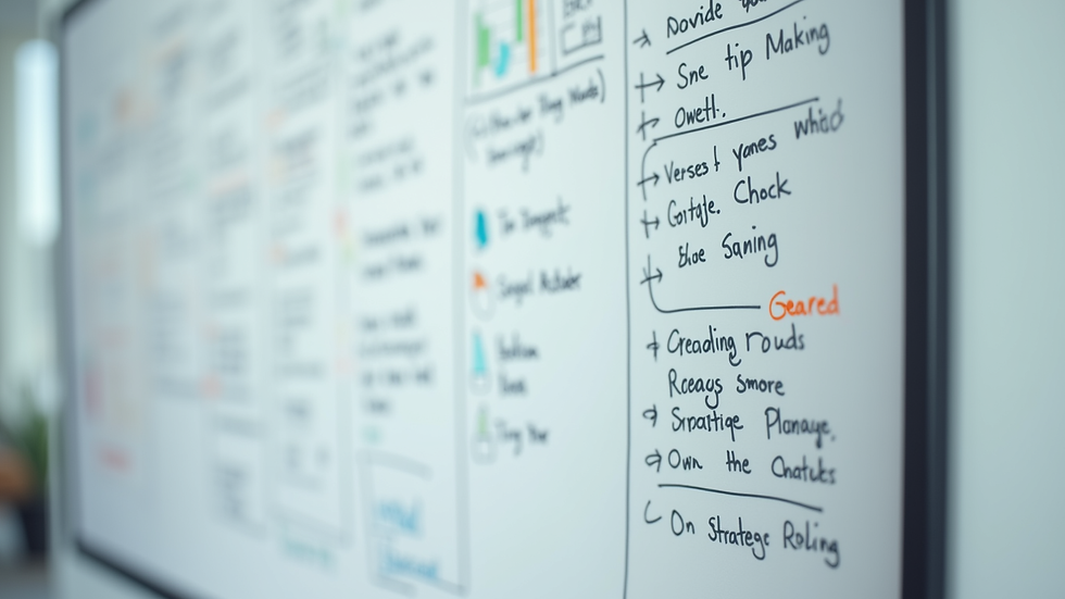Close-up view of a whiteboard with strategic planning notes and diagrams