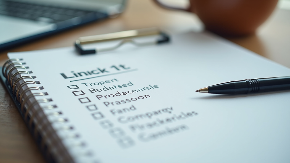 Close-up view of a notebook with hiring checklist and pen