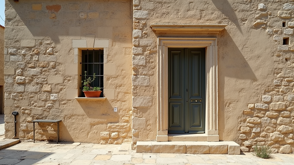 Close-up view of a historic stone facade of a Masseria in Apulien