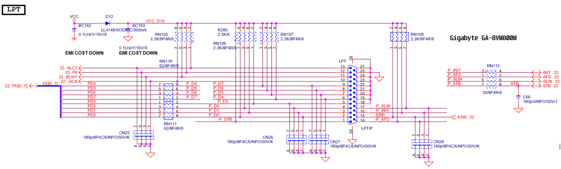 Circuito porta LPT - GA 8VM800M