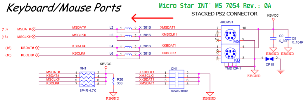 Circuito PS/2 - MSI MS 7054