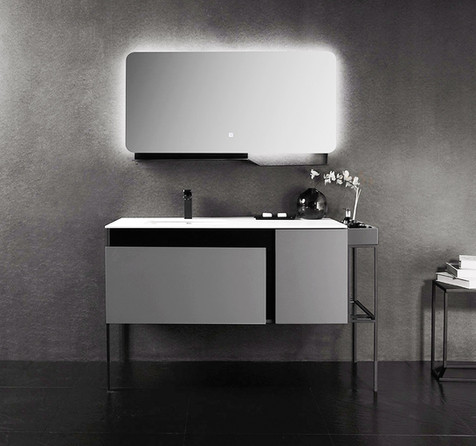 53 Inch Vanity Cabinet Set, Dark Grey and Matte Black, Freestanding