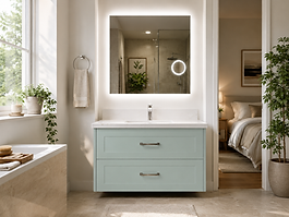 Euro-American Vanity Cabinet, Genesis Collection, Sage Green, Shaker Door, Pure White