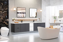 Euro-American Vanity Cabinet, Genesis Collection, Matte Gray, Slim Shaker Door