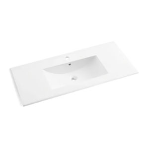 Ceramic Rectangular Drop-in Bathroom Sink, Glossy White, 612F