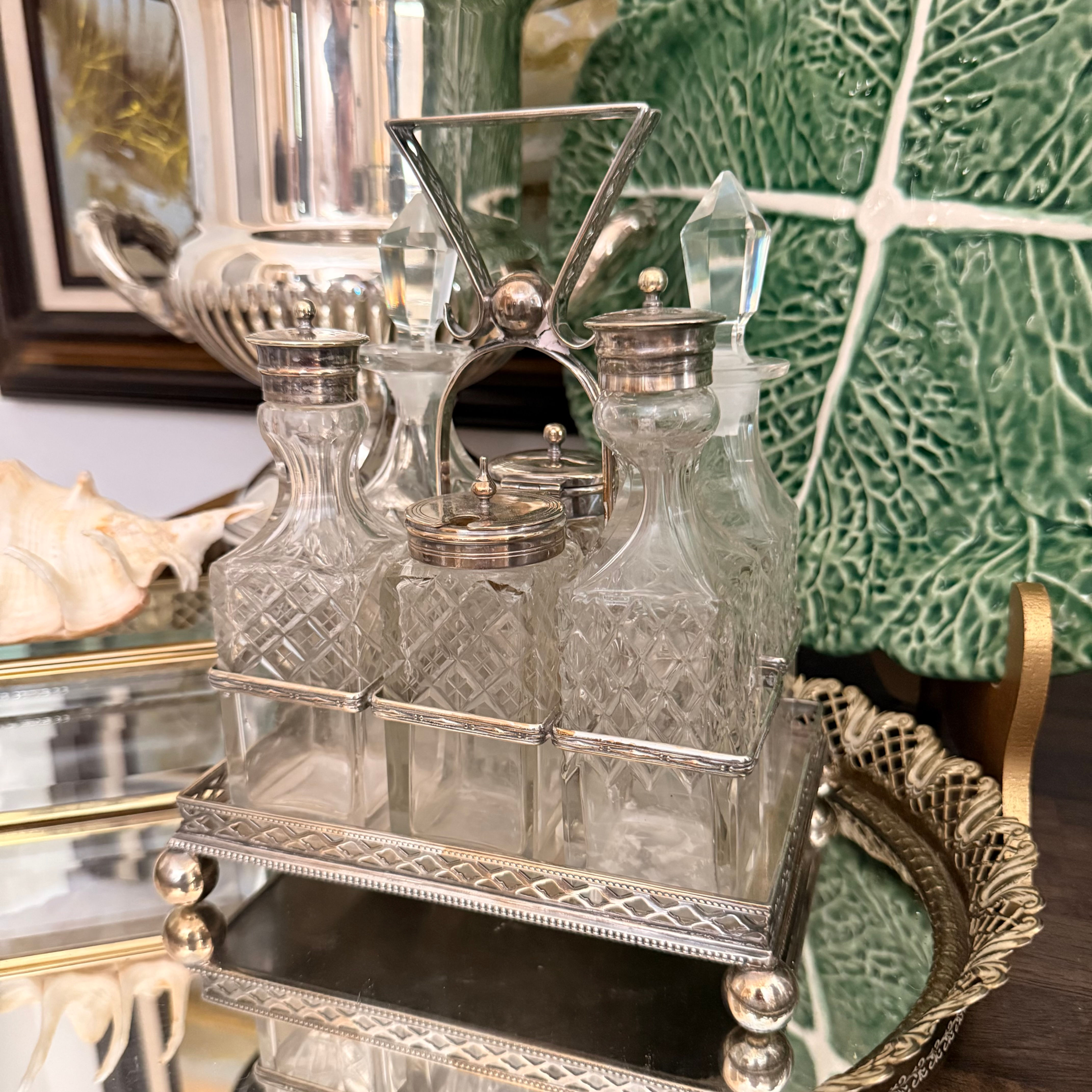 Walker & Hall Silver Plate Vintage Condiment Caddy or Cruet Set