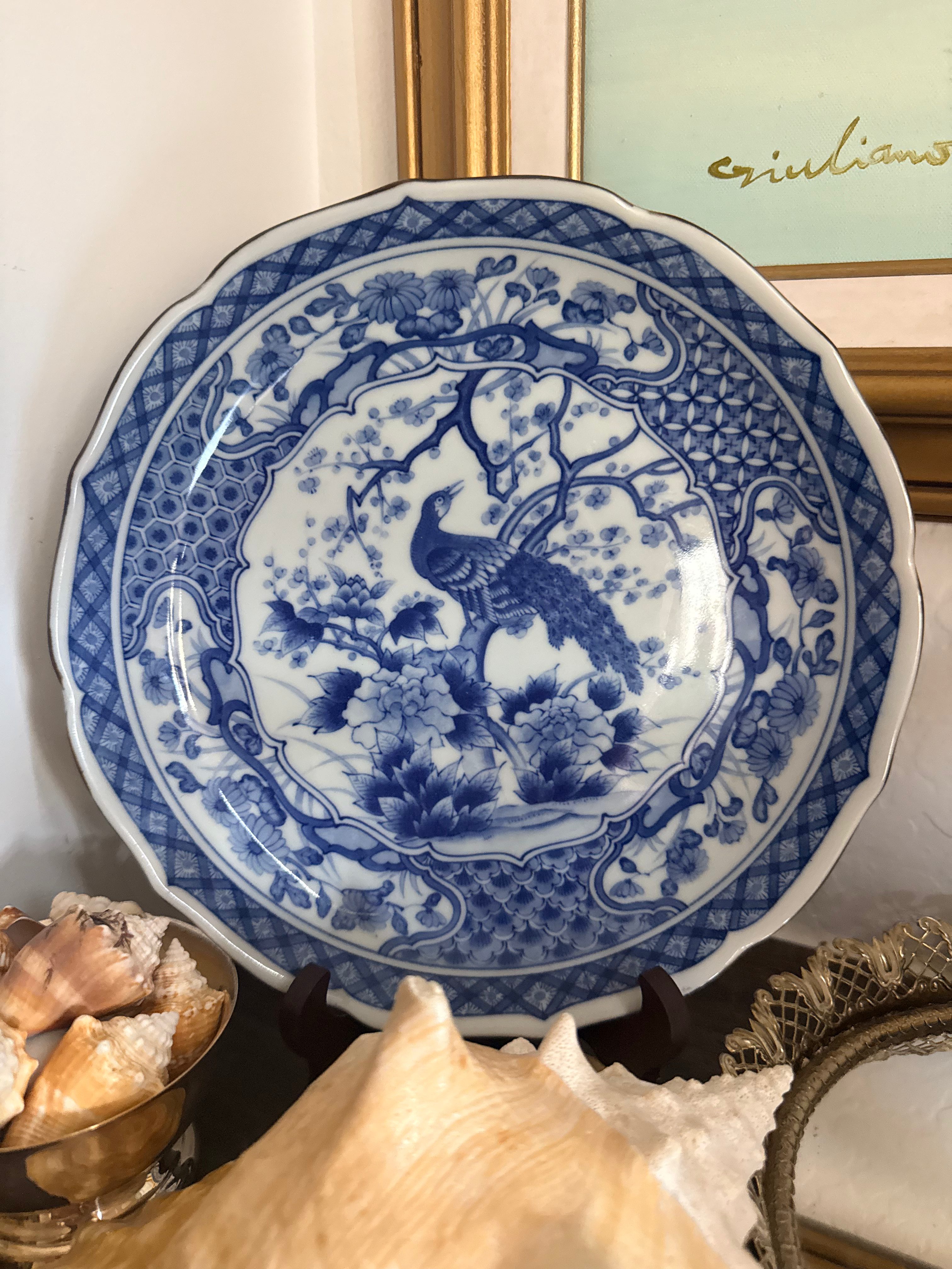Andrea by Sadek Blue & White Peacock Bowl
