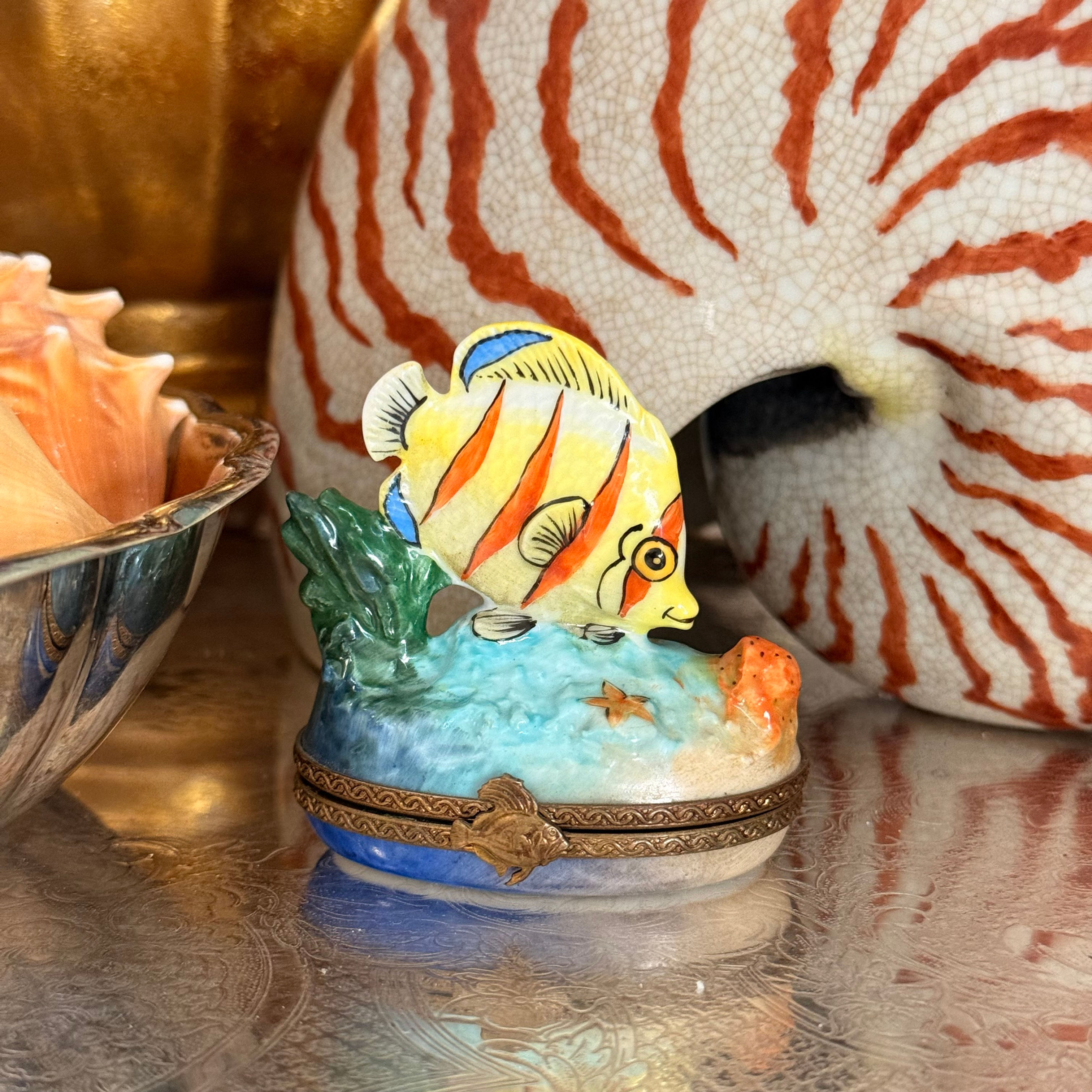 Limoges Hand-Painted Tropical Fish Porcelain Trinket Box