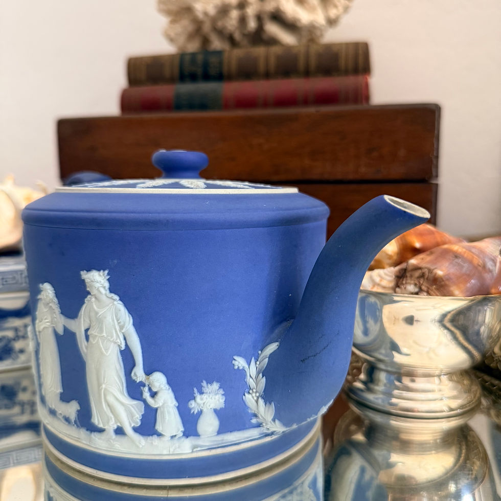 Thumbnail: Antique Pre-1891 Wedgwood Blue Jasperware Teapot