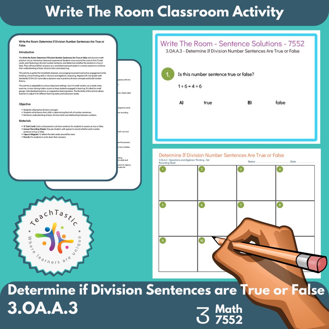 Write the Room: Determine If Division Number Sentences Are True or False - 7552