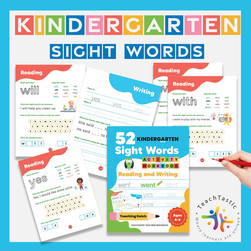 52 Kindergarten Primer Sight Word Workbook for Reading, Writing and