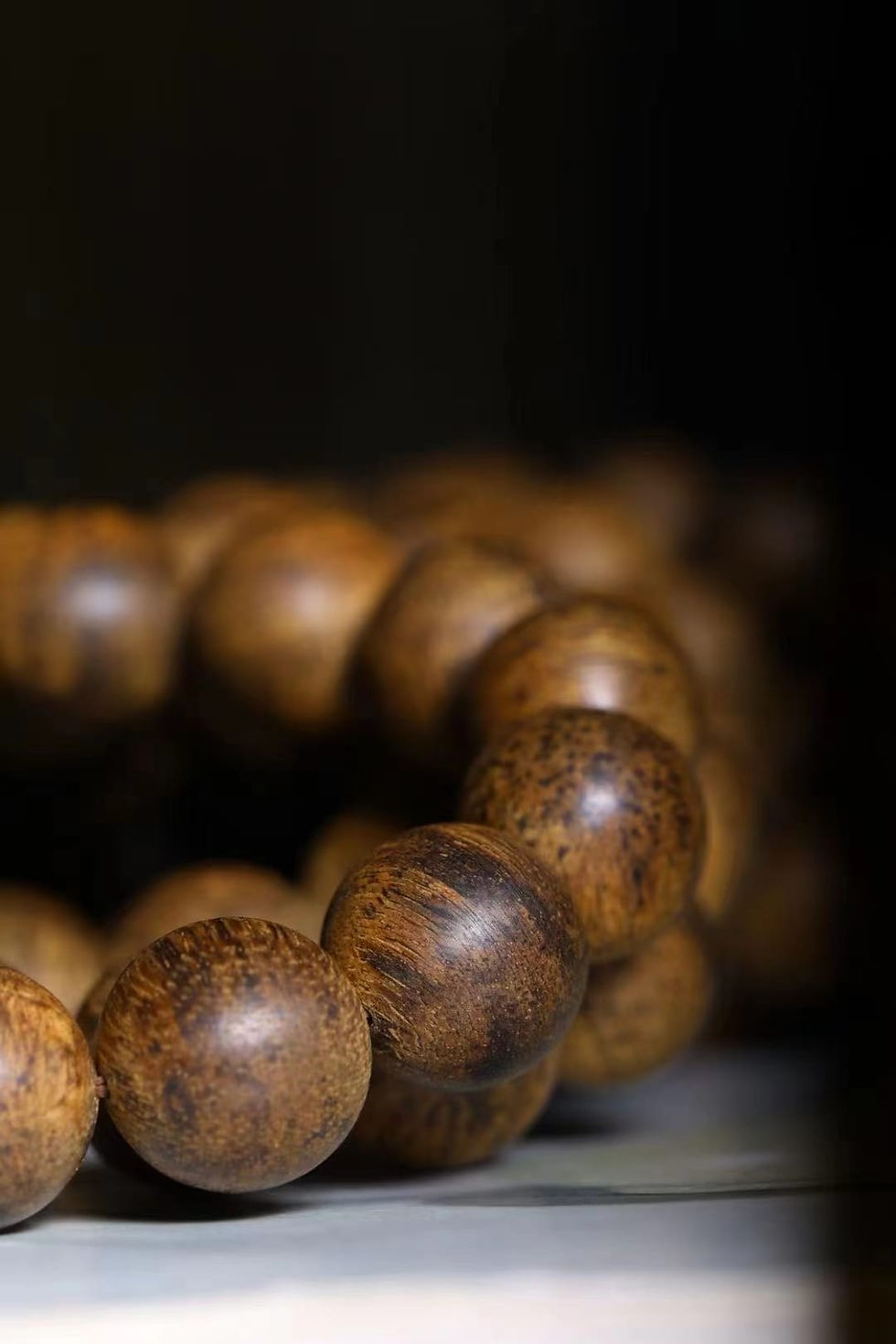 Thumbnail: (Sold) Brunei Natural16mm 14 Beads Agarwood Bracelet 文莱老料九分沉16mm14颗手串