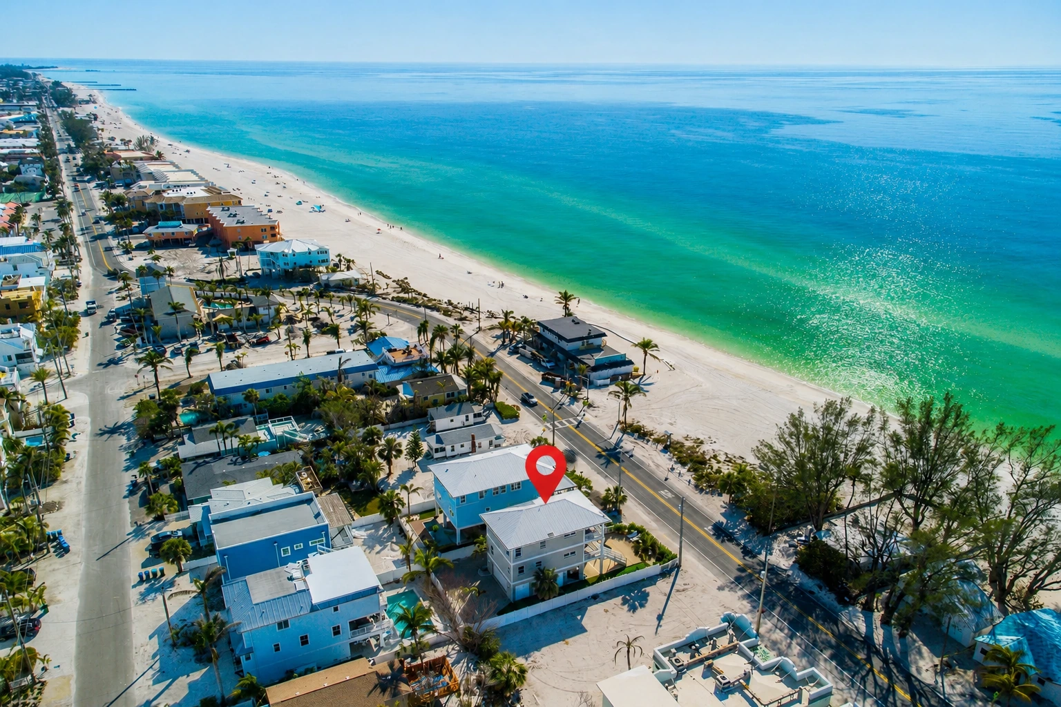 Aerial view of a Gulf Coast beach community near Bradenton and Sarasota, Florida