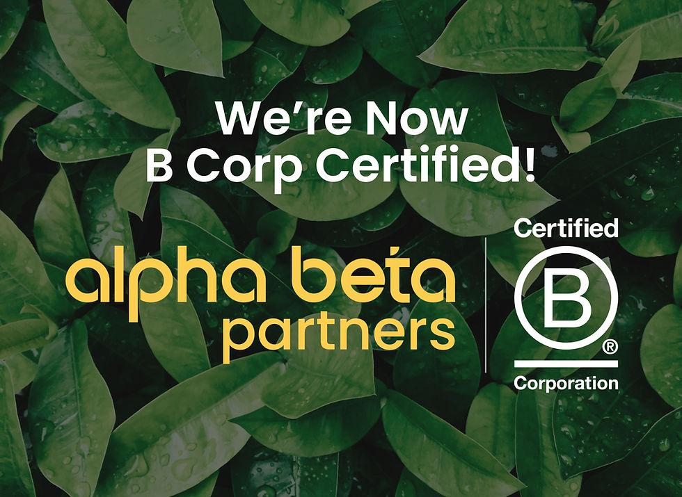 Alpha Beta Partners Certified B Corp announcement banner