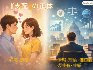 『支配』の正体を示すために、恋愛や価値観の共有などのイメージを描いたイラスト