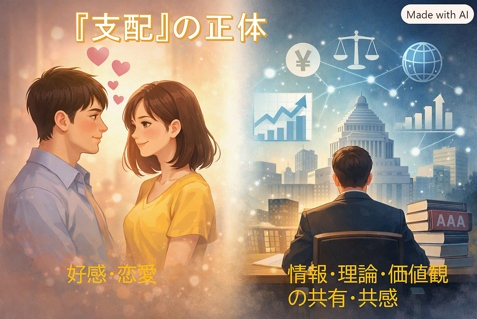 『支配』の正体を示すために、恋愛や価値観の共有などのイメージを描いたイラスト
