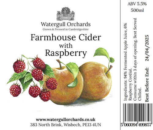 Unfiltered Raspberry Cider 50cl Farmhouse Cider with Raspberry (5.5%) | watergull-orchards