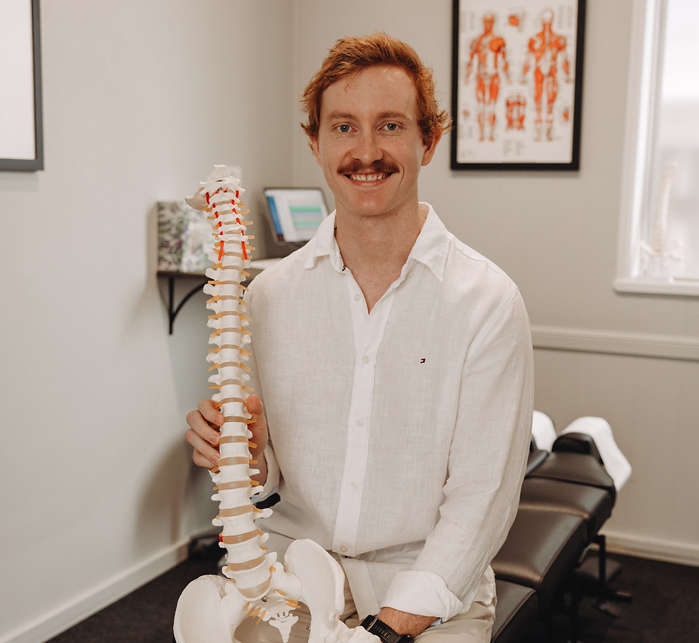 Sarina chiropractor holding a human spine model in his clinic