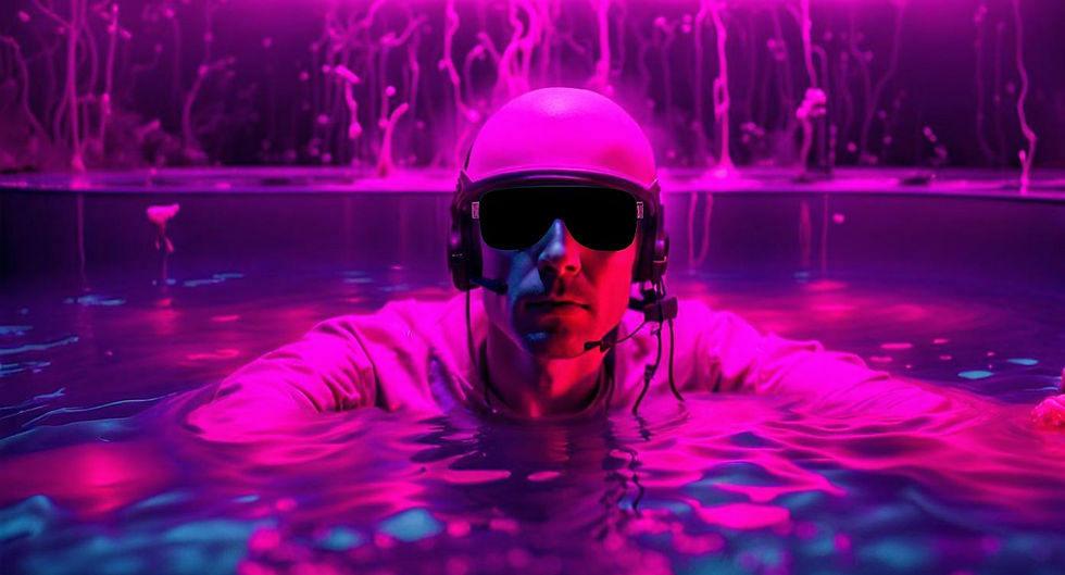 Depiction of someone remote viewing in a liquid medium